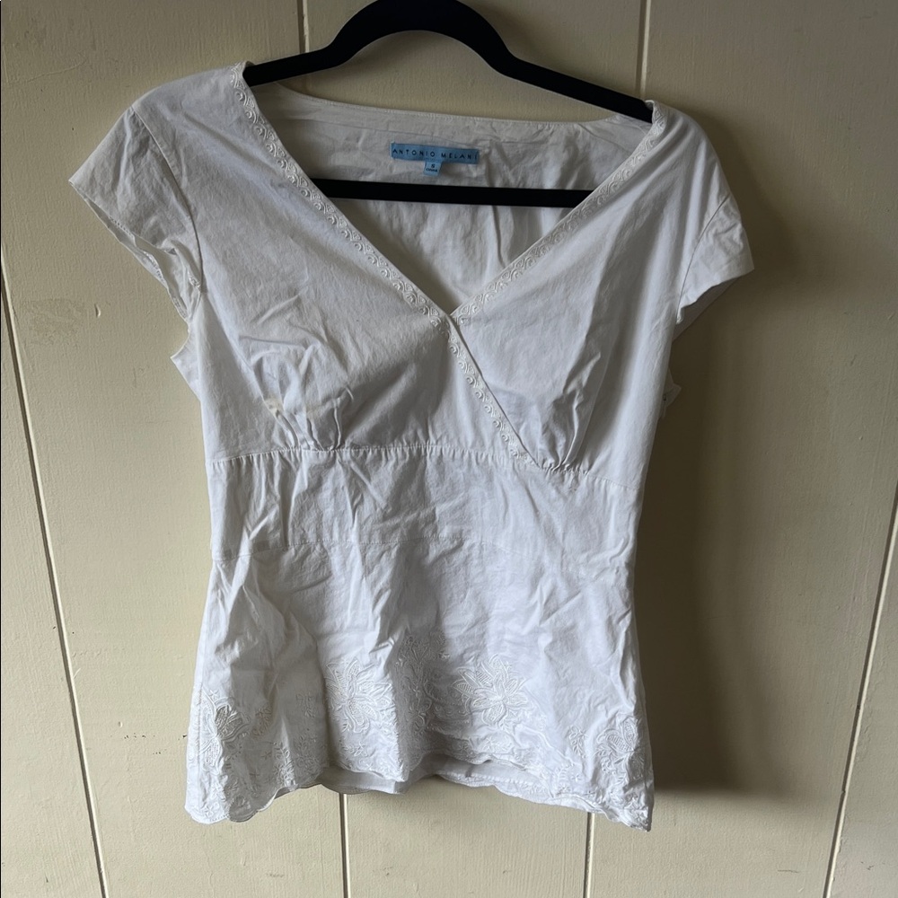 ANTONIO MELANI White V-Neck Blouse